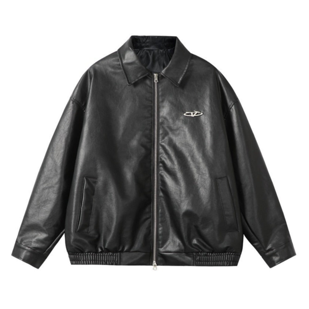 Shiny Lapel Collar PU Leather Jacket - Thrashink