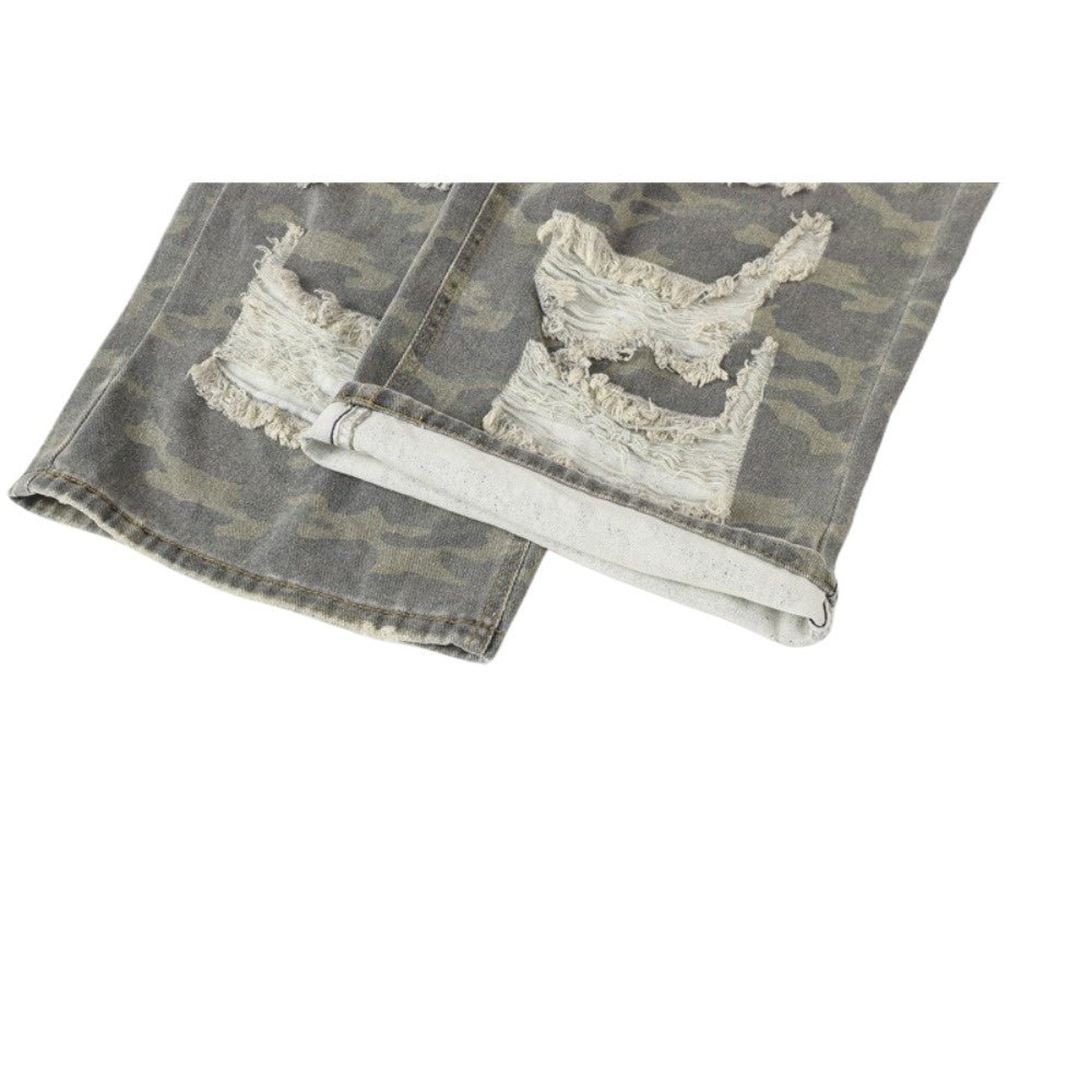 Shredded Camo Patchwork Destroyed Jeans - Thrashink