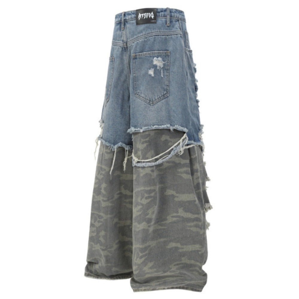 Shredded Camo Patchwork Destroyed Jeans - Thrashink
