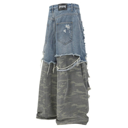 Shredded Camo Patchwork Destroyed Jeans - Thrashink