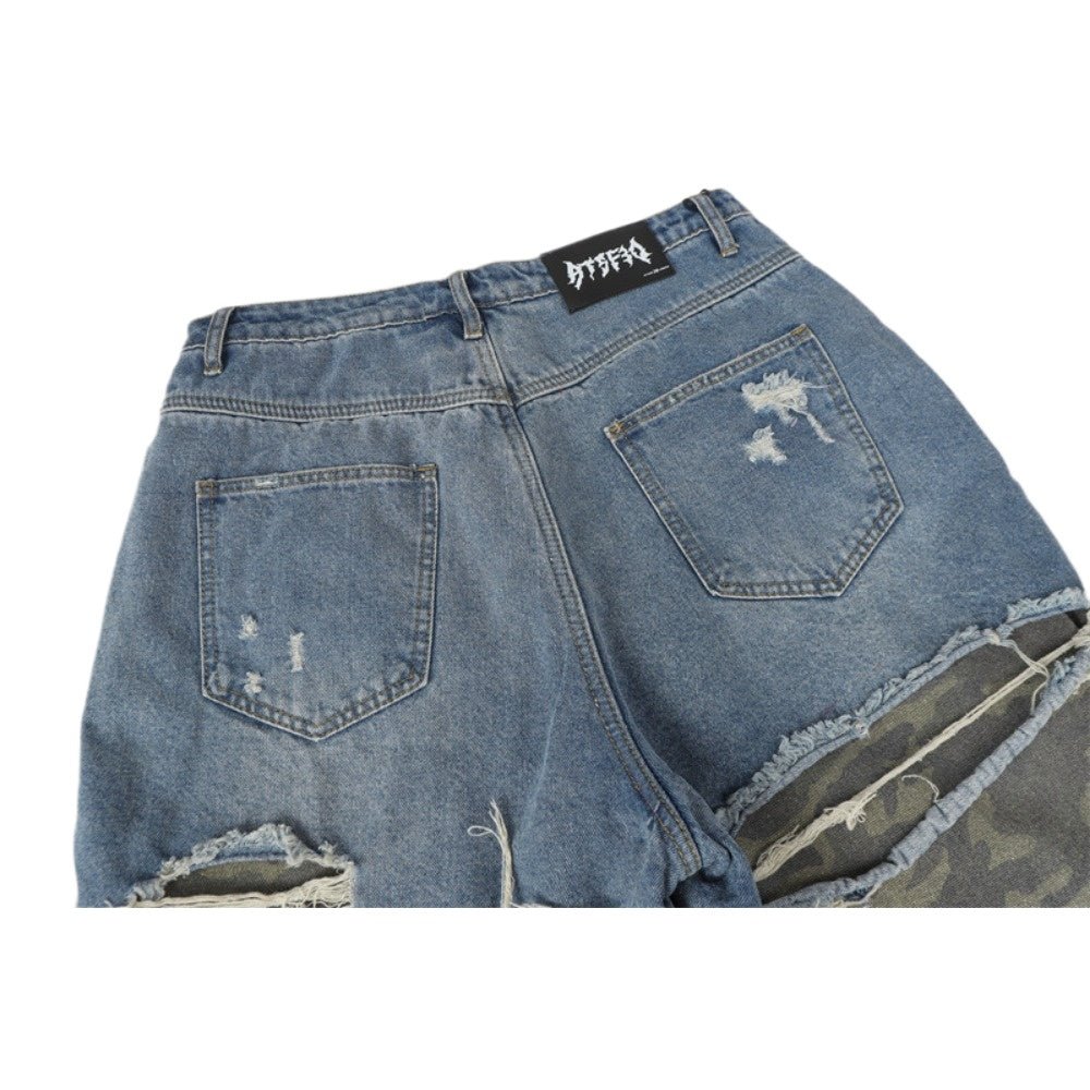 Shredded Camo Patchwork Destroyed Jeans - Thrashink