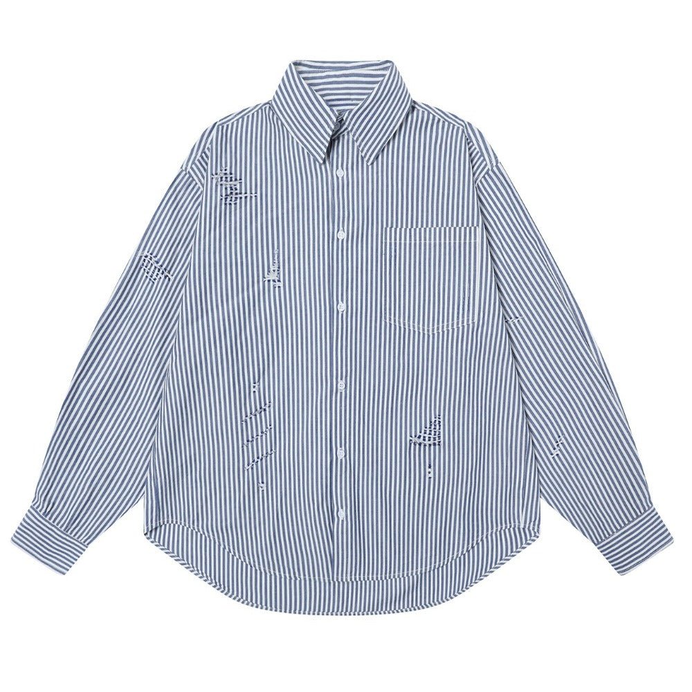 Silhouette Striped Washed Long - sleeve Shirt - Thrashink