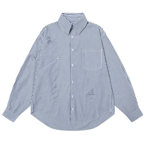 Silhouette Striped Washed Long - sleeve Shirt - Thrashink