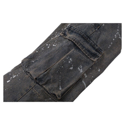 Silver Splatter Cargo Jeans - Thrashink