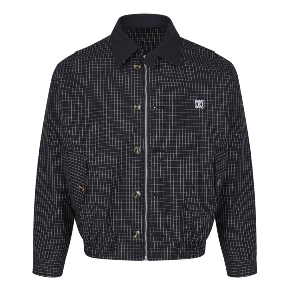 Simple Contrast Collar Plaid Jacket - Thrashink