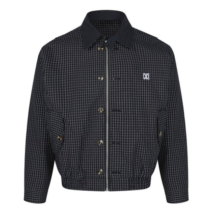 Simple Contrast Collar Plaid Jacket - Thrashink