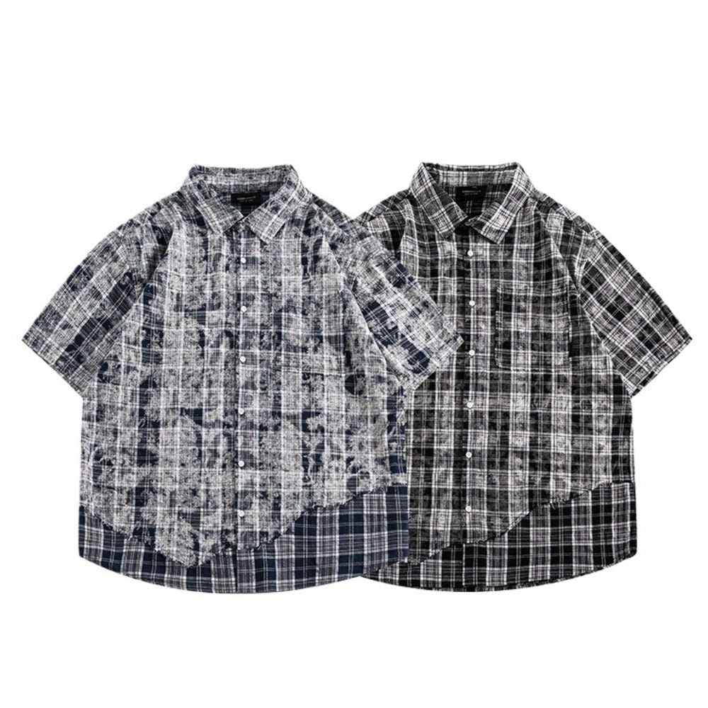 Simple Hem Paneled Plaid Shirt - Thrashink