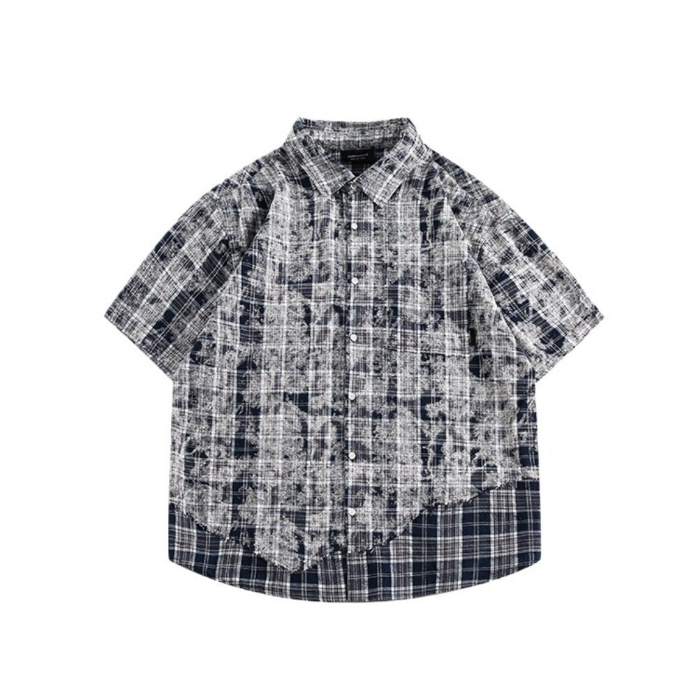 Simple Hem Paneled Plaid Shirt - Thrashink