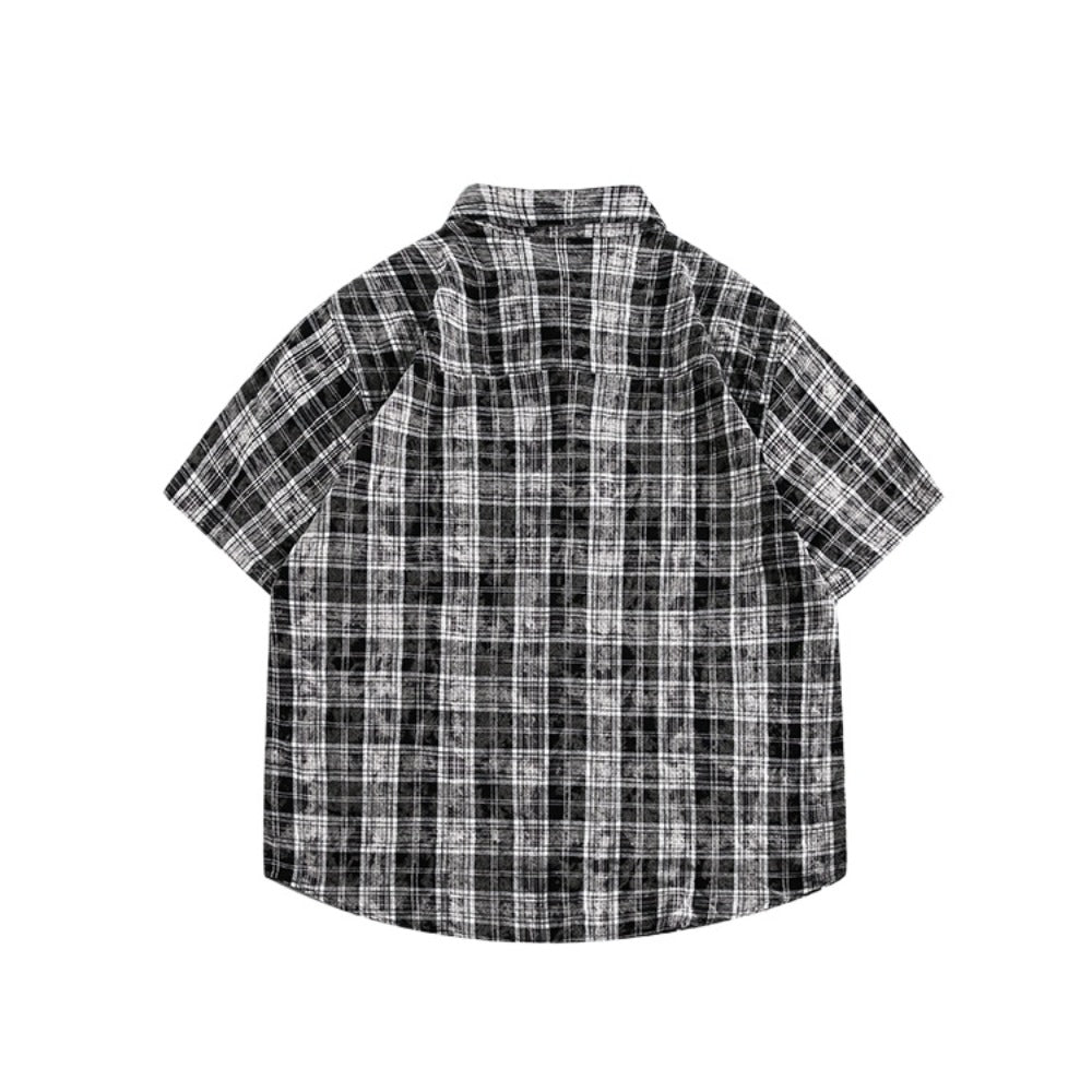 Simple Hem Paneled Plaid Shirt - Thrashink