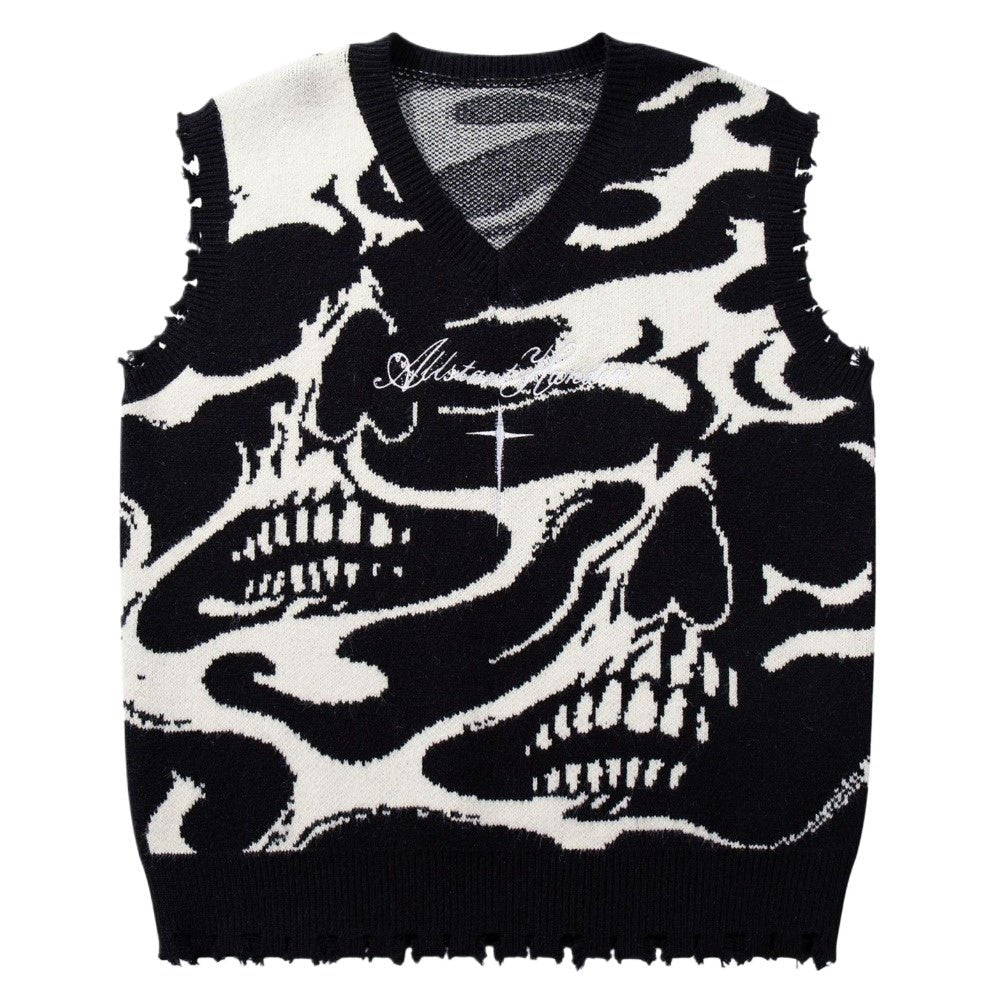 Skull Inferno Ripped Sweater Vest - Thrashink