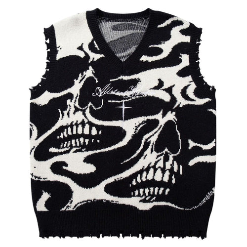 Skull Inferno Ripped Sweater Vest - Thrashink