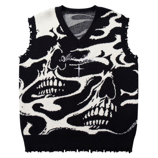Skull Inferno Ripped Sweater Vest - Thrashink