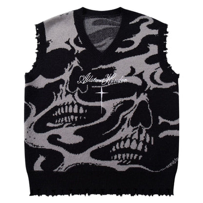 Skull Inferno Ripped Sweater Vest - Thrashink
