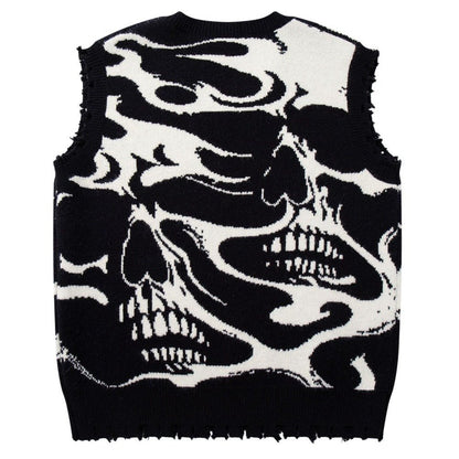 Skull Inferno Ripped Sweater Vest - Thrashink