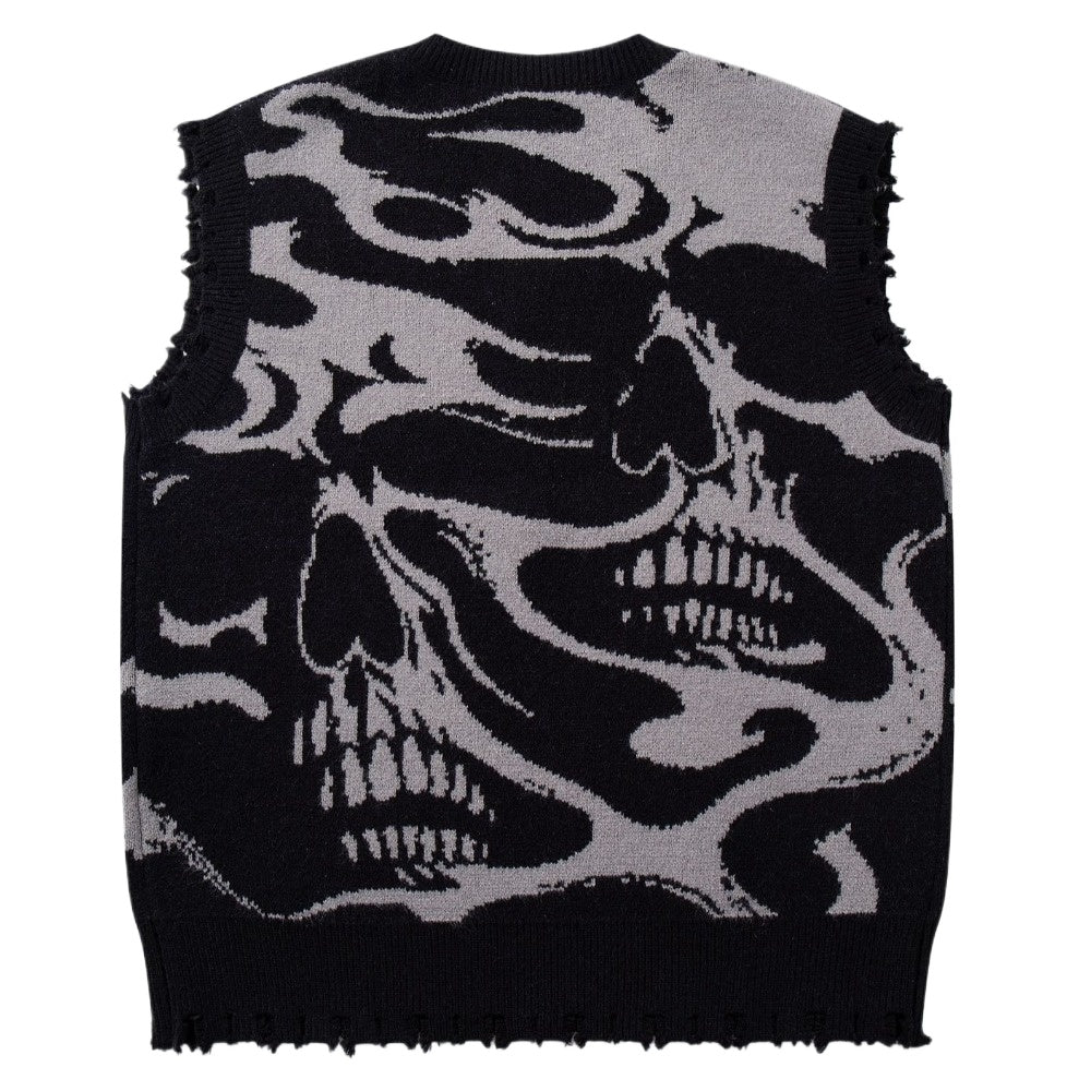 Skull Inferno Ripped Sweater Vest - Thrashink