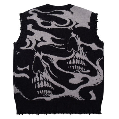 Skull Inferno Ripped Sweater Vest - Thrashink