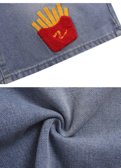 Snacks Embroidery Bermuda Denim Shorts - Thrashink