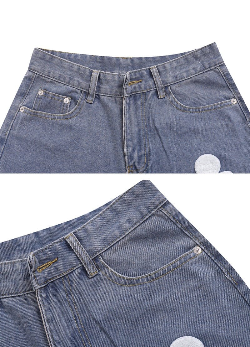Snacks Embroidery Bermuda Denim Shorts - Thrashink