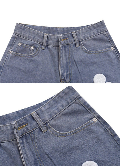 Snacks Embroidery Bermuda Denim Shorts - Thrashink