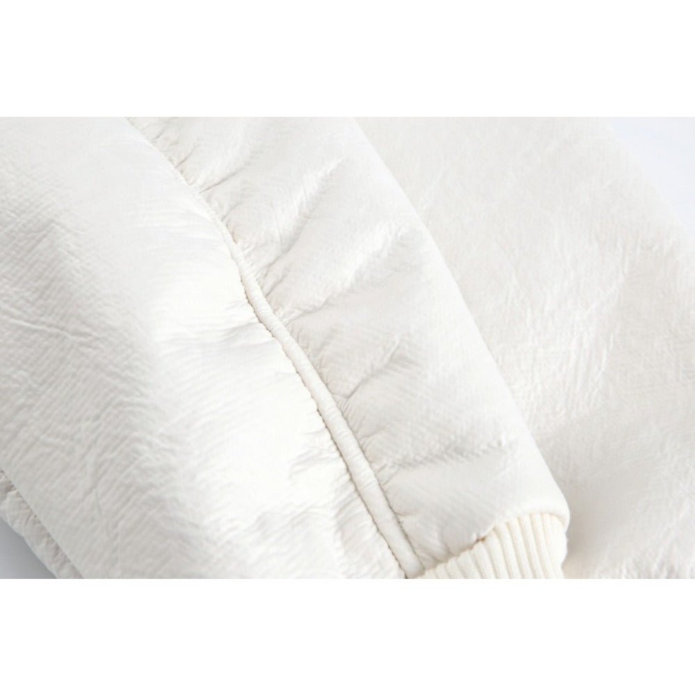 Solid Color Faux Leather Bomber Jacket - Thrashink