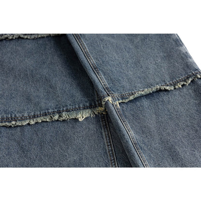 Split Raw Edge Frayed Jeans - Thrashink