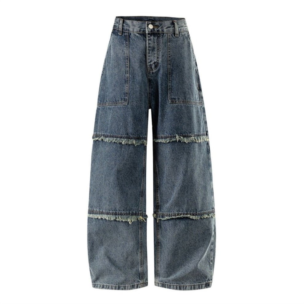 Split Raw Edge Frayed Jeans - Thrashink