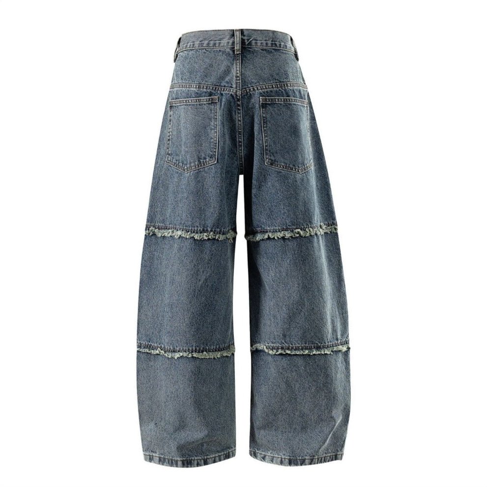 Split Raw Edge Frayed Jeans - Thrashink