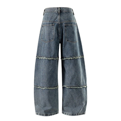 Split Raw Edge Frayed Jeans - Thrashink