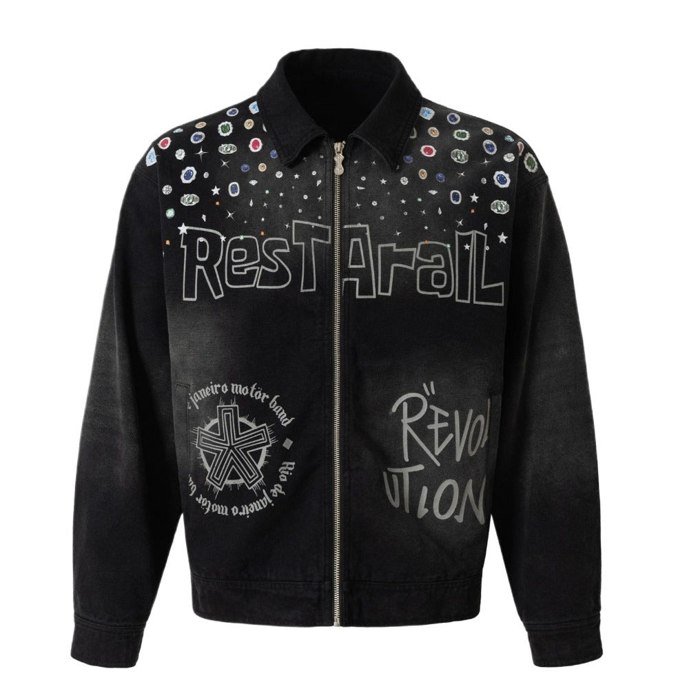 Spray Dyed Ombre Jewel Print Jacket - Thrashink