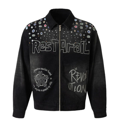 Spray Dyed Ombre Jewel Print Jacket - Thrashink