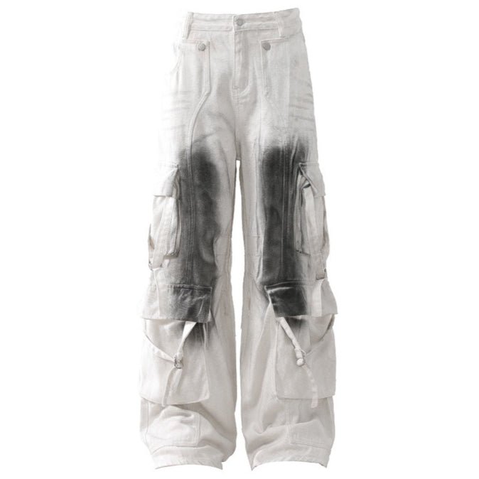 Spray Paint Wide - Leg Cargo Jeans - Thrashink