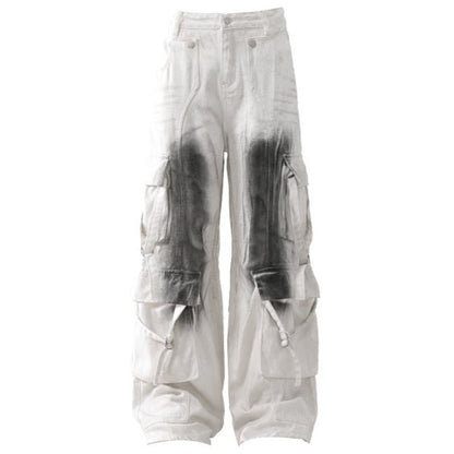 Spray Paint Wide - Leg Cargo Jeans - Thrashink