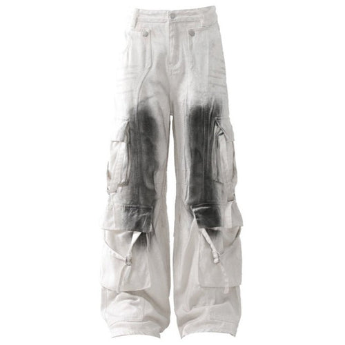 Spray Paint Wide - Leg Cargo Jeans - Thrashink