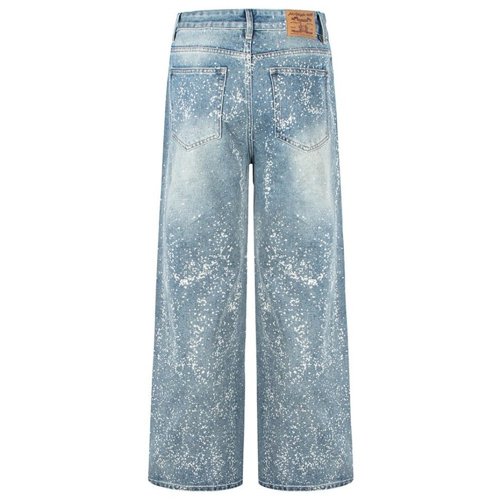 Spray - painted Rhinestone Washed Wide - leg Jeans - Thrashink