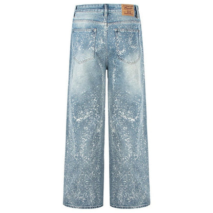 Spray - painted Rhinestone Washed Wide - leg Jeans - Thrashink
