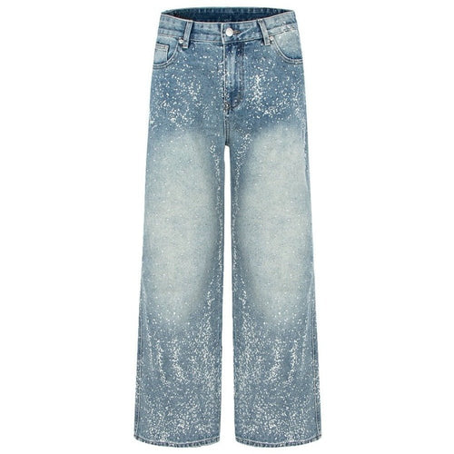 Spray - painted Rhinestone Washed Wide - leg Jeans - Thrashink