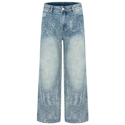 Spray - painted Rhinestone Washed Wide - leg Jeans - Thrashink