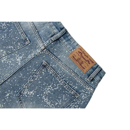 Spray - painted Rhinestone Washed Wide - leg Jeans - Thrashink