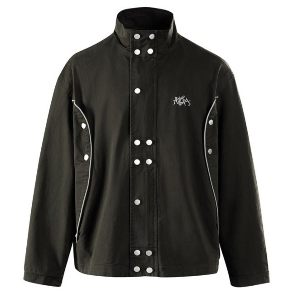 Stand - up Collar Rivet - decorated Workwear Jacket - Thrashink