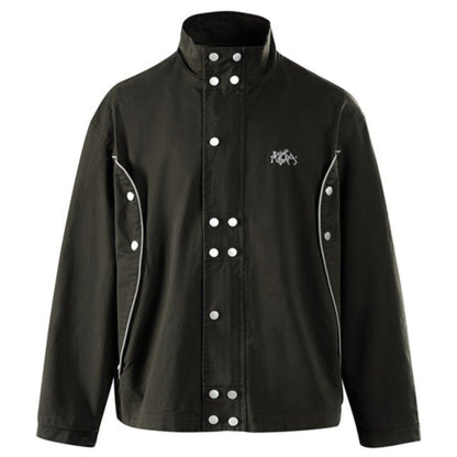 Stand - up Collar Rivet - decorated Workwear Jacket - Thrashink