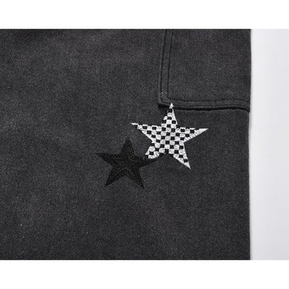 Star Embellished Denim Cargo Pants - Thrashink