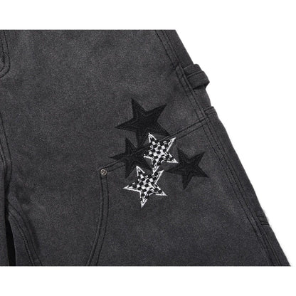 Star Embellished Denim Cargo Pants - Thrashink