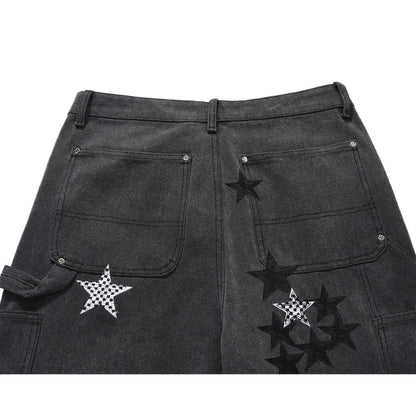 Star Embellished Denim Cargo Pants - Thrashink