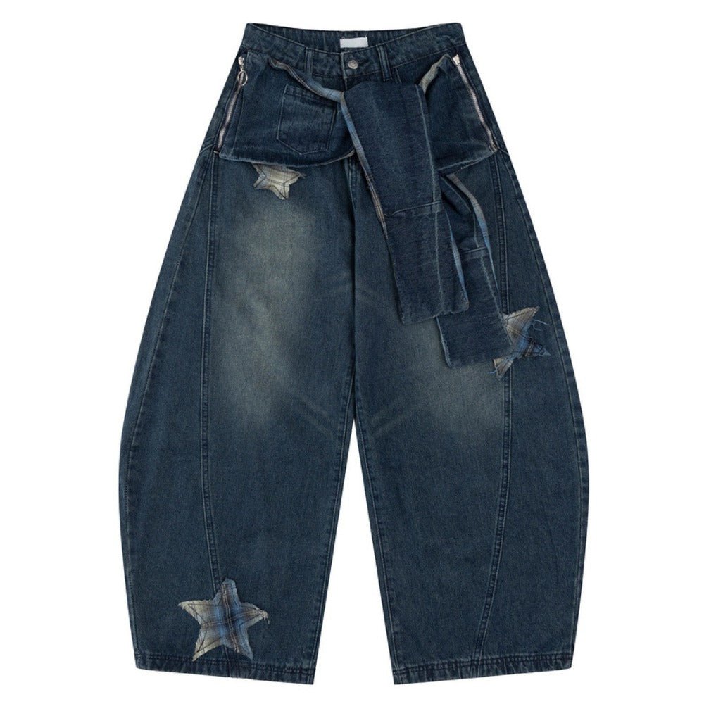 Star Embroidered Belted Jeans - Thrashink