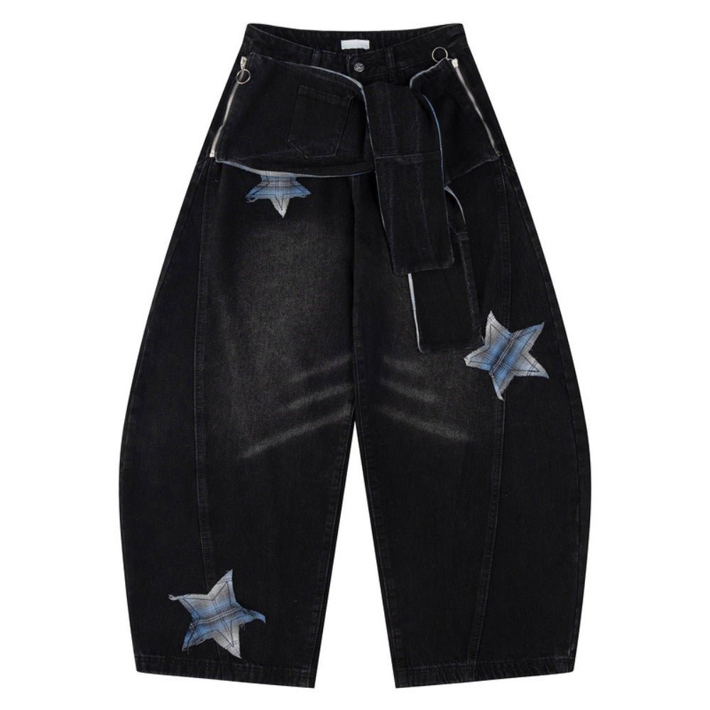 Star Embroidered Belted Jeans - Thrashink