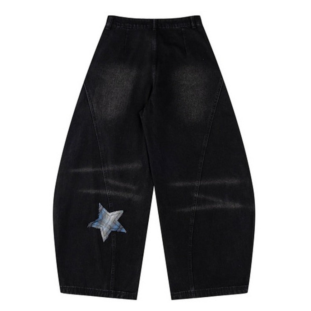 Star Embroidered Belted Jeans - Thrashink