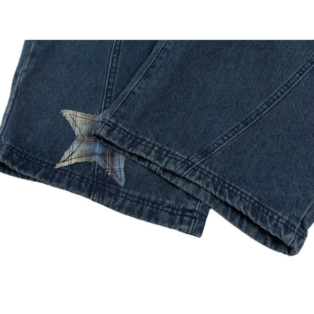 Star Embroidered Belted Jeans - Thrashink