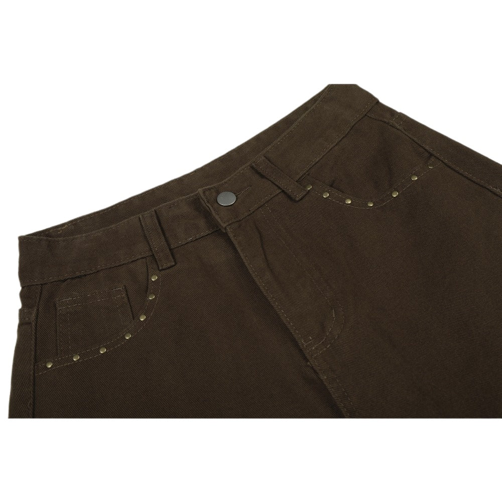 Star - studded Pocket Wide - leg Brown Jeans - Thrashink