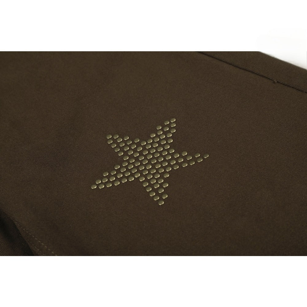 Star - studded Pocket Wide - leg Brown Jeans - Thrashink