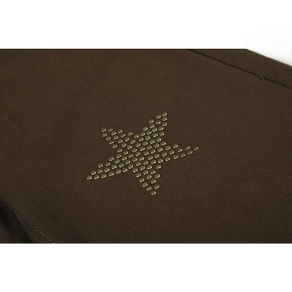 Star - studded Pocket Wide - leg Brown Jeans - Thrashink